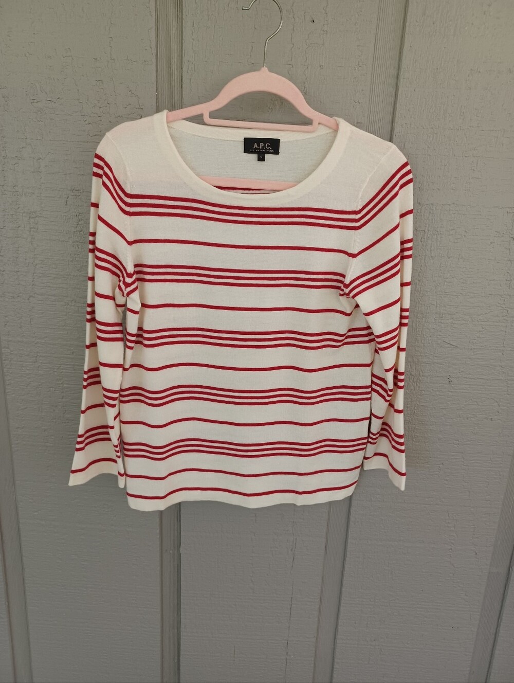APC Mariniere Retro Stripe Wool Sweater Size S Women 3/4 Sleeve Pullover Preppy
